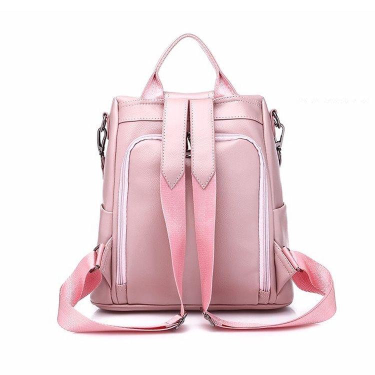 Fashion PU School Backpack Casual Handbag Shoulder Bag(Pink)