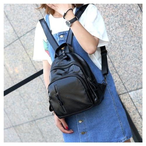 Fashion Multi-purpose PU Leather Backpack Simple Shoulder Bag Wild Small Hand Bag, Size: L (Black)