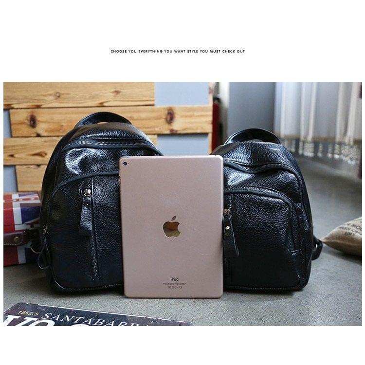 Fashion Multi-purpose PU Leather Backpack Simple Shoulder Bag Wild Small Hand Bag, Size: L (Black)