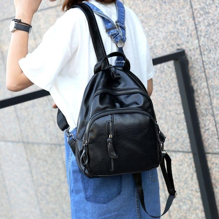 Fashion Multi-purpose PU Leather Backpack Simple Shoulder Bag Wild Small Hand Bag, Size: L (Black)