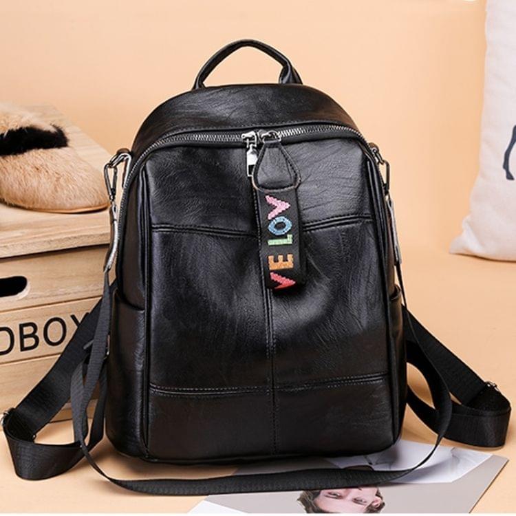 PU Leather Double Shoulders School Bag Travel Backpack Bag with Earphone Hole