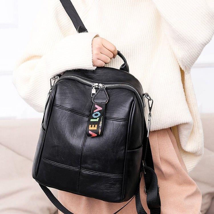 PU Leather Double Shoulders School Bag Travel Backpack Bag with Earphone Hole