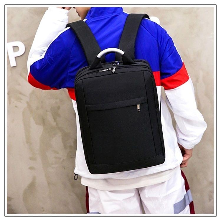 Nylon Double Shoulders School Bag Travel Backpack Bag (Black)