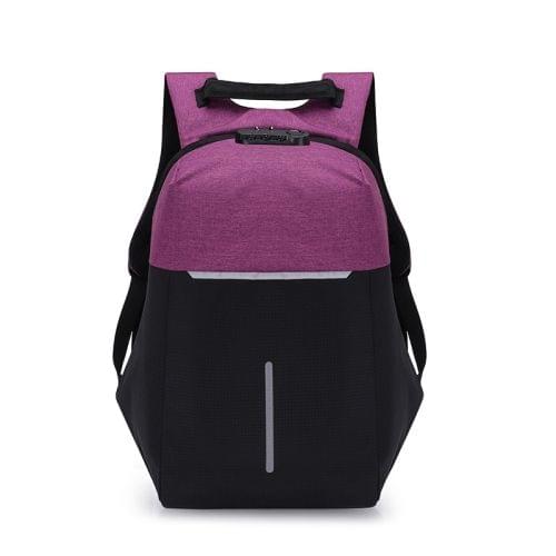 Multi-Function Oxford Portable Casual Double Shoulders School Bag Travel Backpack Bag with USB Charging (Purple)
