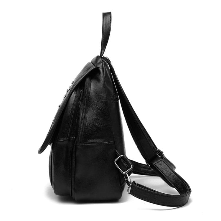 Leisure Fashion PU Embroidered Backpack Double Shoulder Bag Handbag(Black)