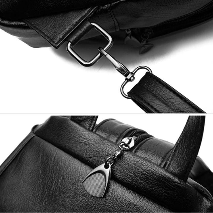 Leisure Fashion PU Embroidered Backpack Double Shoulder Bag Handbag(Black)