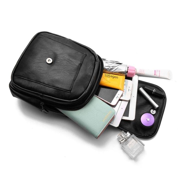 Leisure Fashion PU Embroidered Backpack Double Shoulder Bag Handbag(Black)