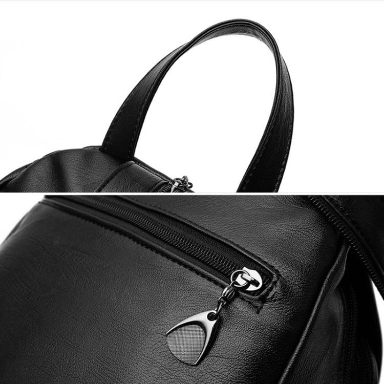 Leisure Fashion PU Embroidered Backpack Double Shoulder Bag Handbag(Black)