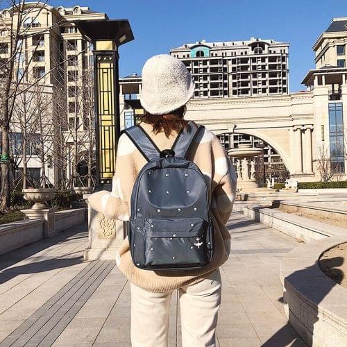 Small Footprint Pattern Waterproof Oxford Cloth Shoulder Backpack Casual Handbag Shoulder Bag (Grey)