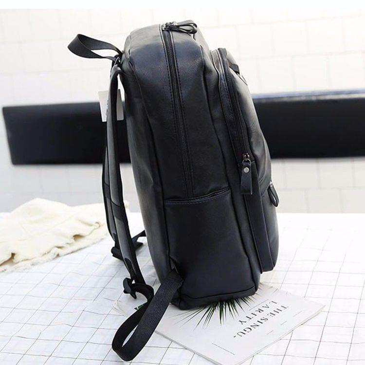 Wide Strap Casual PU Leather Double-shoulder Bag Messenger Bag for Men (Black)