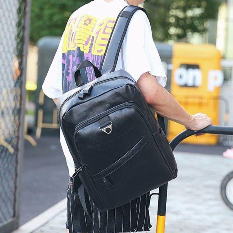 Wide Strap Casual PU Leather Double-shoulder Bag Messenger Bag for Men (Black)