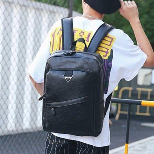 Wide Strap Casual PU Leather Double-shoulder Bag Messenger Bag for Men (Black)