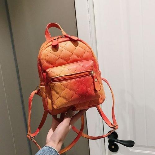 Lingge Embroidered Line Gradient Color Double Shoulders Bag Casual Mini Travel Backpack (Orange)