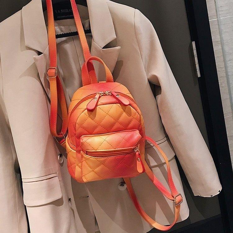 Lingge Embroidered Line Gradient Color Double Shoulders Bag Casual Mini Travel Backpack (Orange)