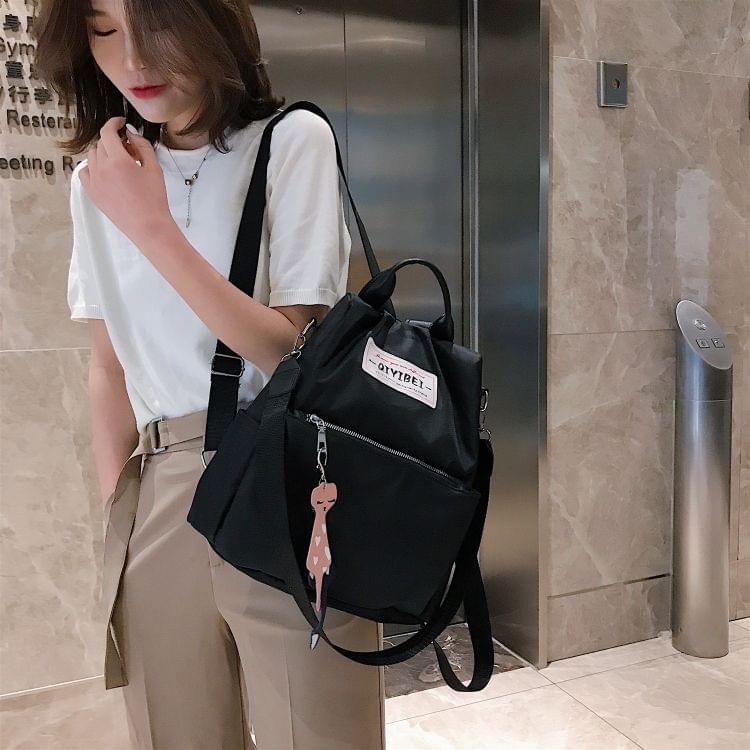 Multi-function Nylon Double Shoulders Bag Ladies Handbag Messenger Bag (Black)