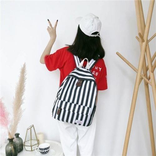 Vertical Stripes Pattern Double Shoulders School Bag Travel Backpack Bag (Black)