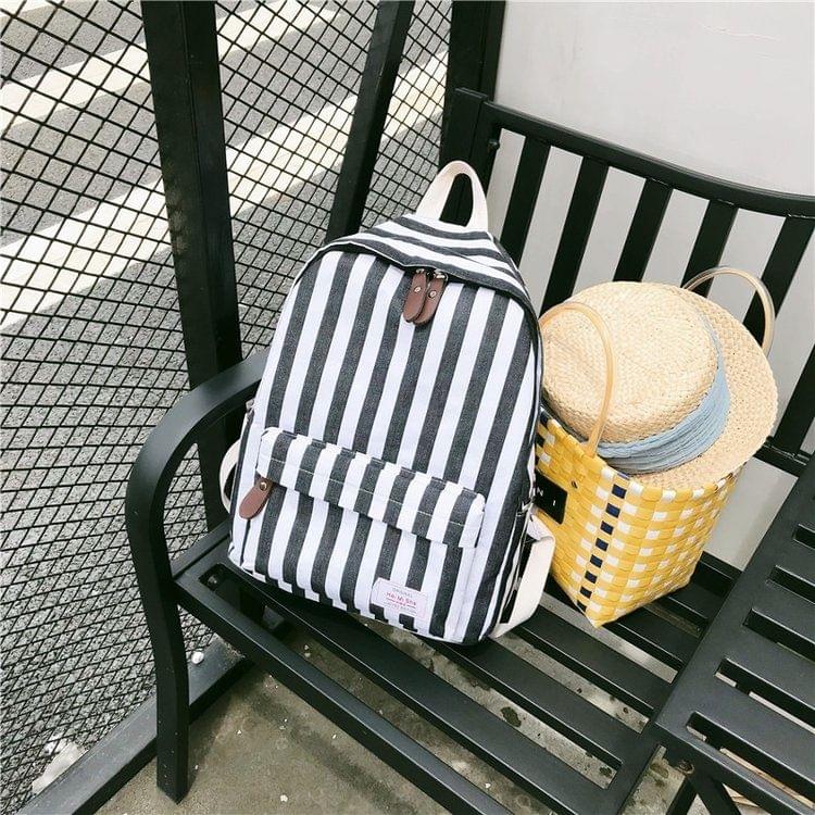 Vertical Stripes Pattern Double Shoulders School Bag Travel Backpack Bag (Black)