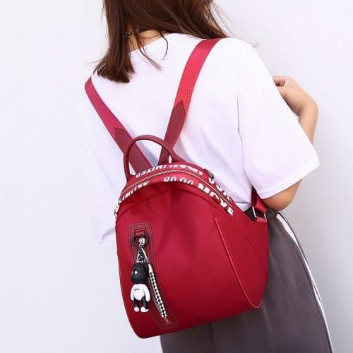 Fashion Nylon School Backpack Casual Handbag Shoulder Bag(Wine Red)