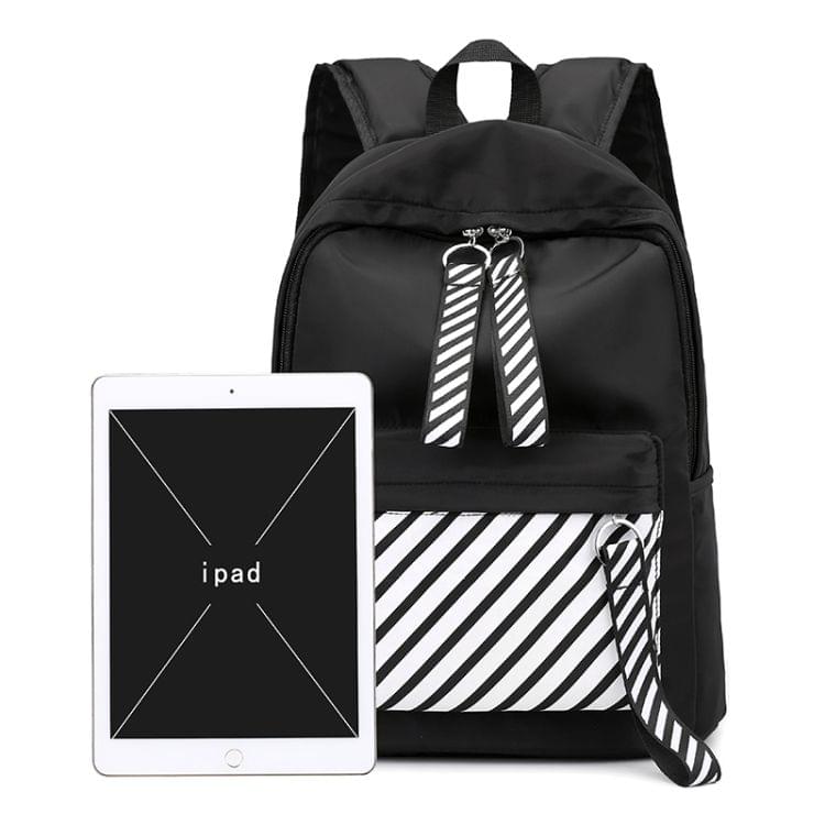 Casual Striped Waterproof Nylon Backpack Handbag (Black)