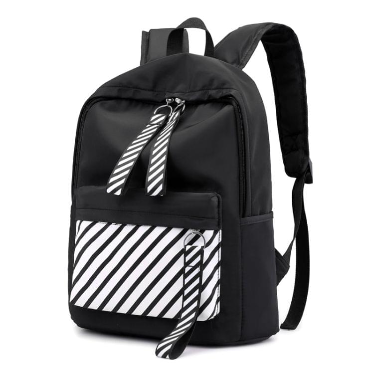 Casual Striped Waterproof Nylon Backpack Handbag (Black)