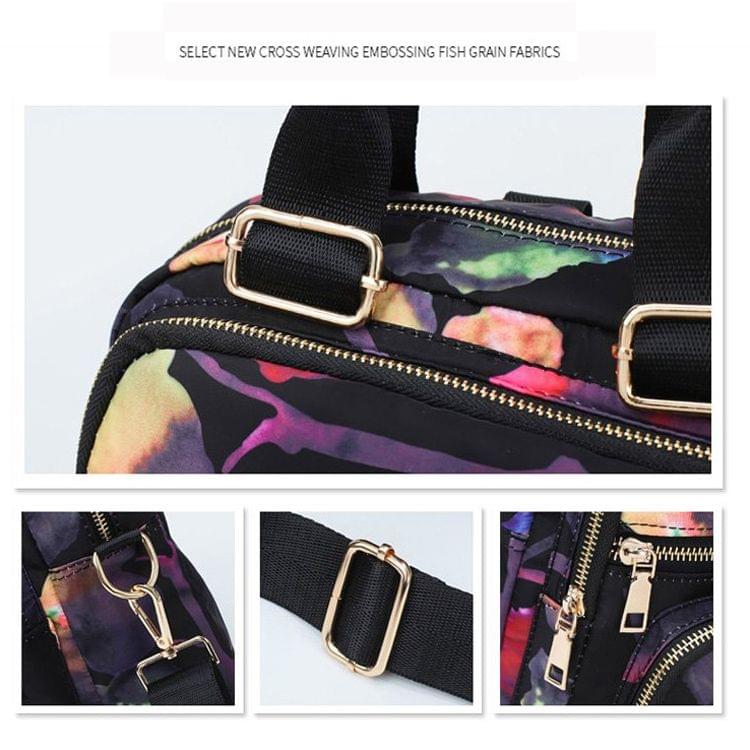 Flower Pattern Multi-function Leisure Fashion Oxford Cloth Slant Shoulder Bag Double Shoulders Bag Handbag (Black)