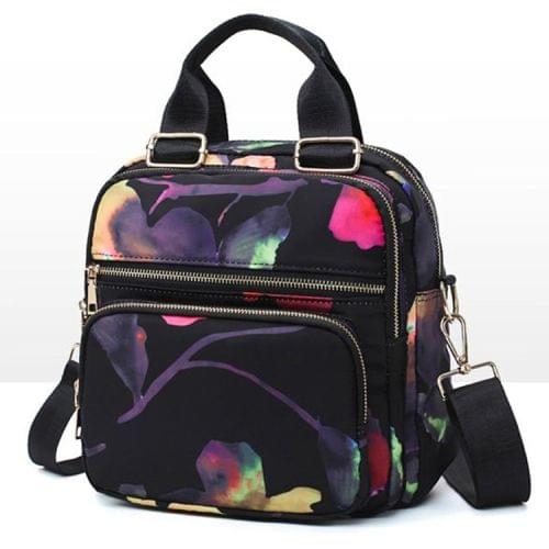 Flower Pattern Multi-function Leisure Fashion Oxford Cloth Slant Shoulder Bag Double Shoulders Bag Handbag (Black)