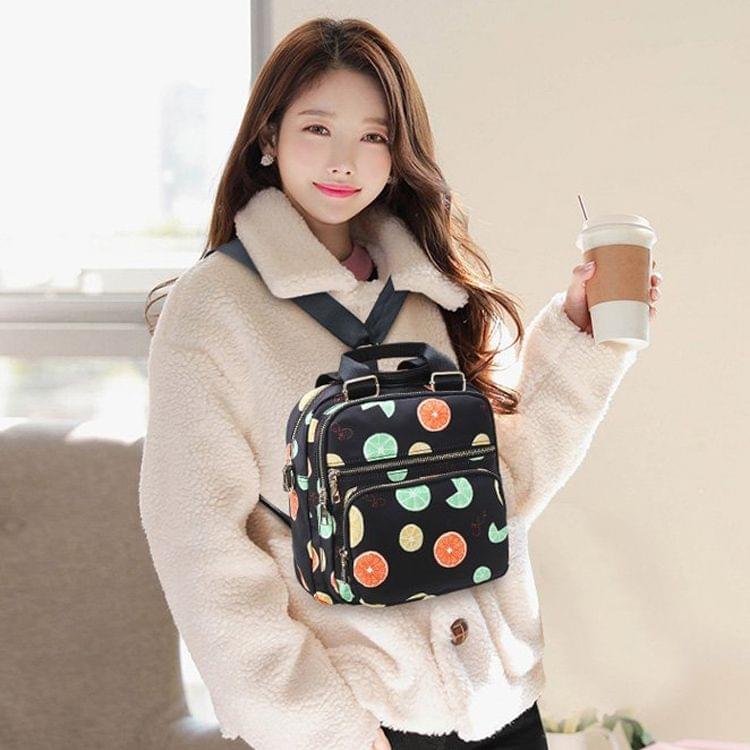 Flower Pattern Multi-function Leisure Fashion Oxford Cloth Slant Shoulder Bag Double Shoulders Bag Handbag (Black)