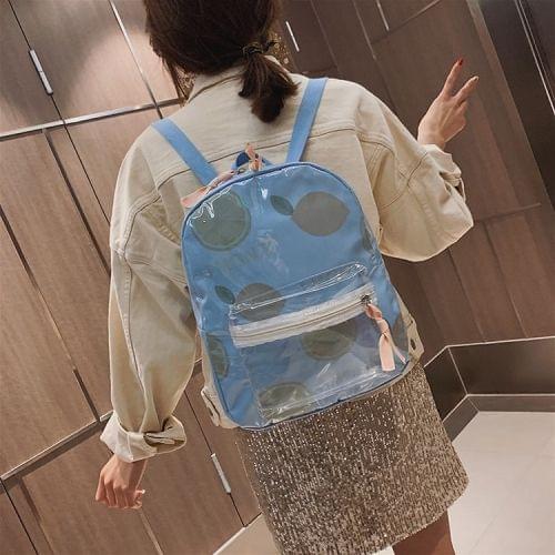 Printed Fruit Pattern Clear Plastic Surface Double Shoulders Bag Ladies Backpack Bag (Blue)