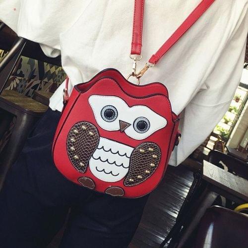 Owl PU Leather Single Double Shoulders Bag Ladies Handbag Messenger Bag (Red)
