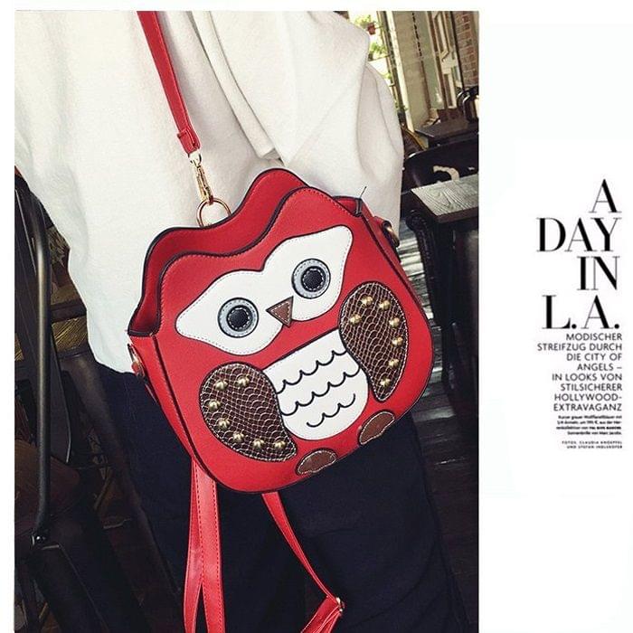 Owl PU Leather Single Double Shoulders Bag Ladies Handbag Messenger Bag (Red)