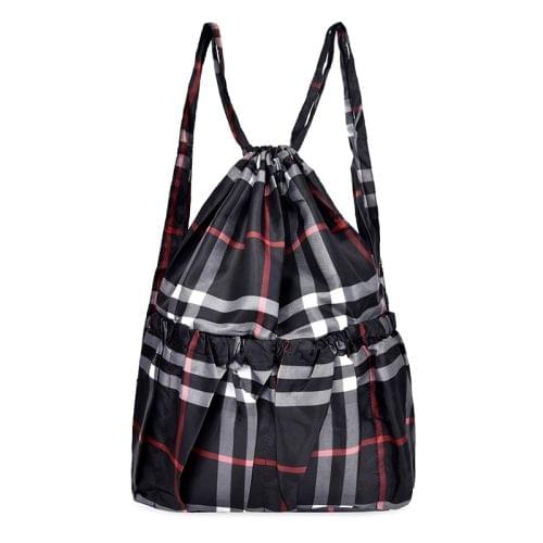 Printing Double Shoulders Drawstring Sports Backpack Bag (Black Grid)
