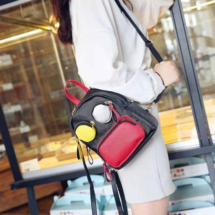 Glasses Style PU Leather Double Shoulders School Bag Travel Backpack Bag (Red)