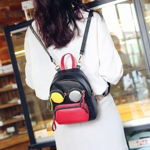 Glasses Style PU Leather Double Shoulders School Bag Travel Backpack Bag (Red)