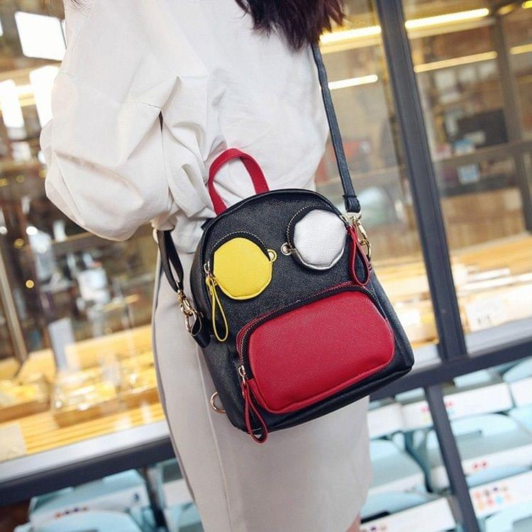 Glasses Style PU Leather Double Shoulders School Bag Travel Backpack Bag (Red)