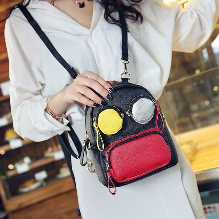 Glasses Style PU Leather Double Shoulders School Bag Travel Backpack Bag (Red)