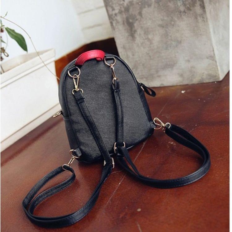Glasses Style PU Leather Double Shoulders School Bag Travel Backpack Bag (Red)