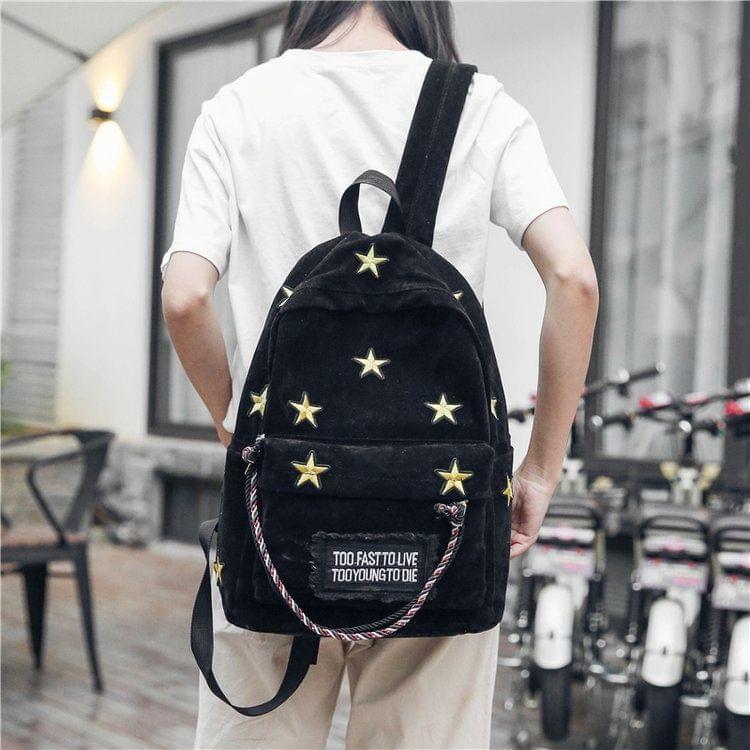 Star Embroidered Pattern Casual Double-shoulder Bag Messenger Bag (Black)
