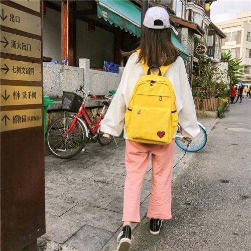 Pure Color Heart Nylon Double Shoulders School Bag Travel Backpack Bag (Yellow)