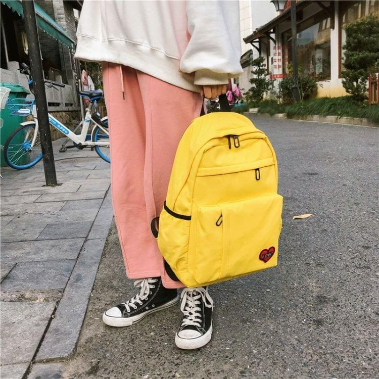 Pure Color Heart Nylon Double Shoulders School Bag Travel Backpack Bag (Yellow)