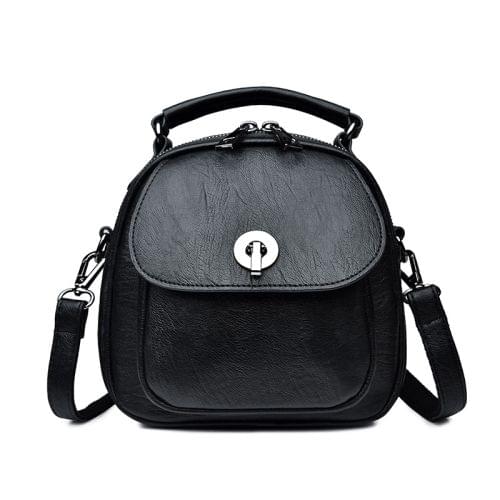 Fashion PU Double Shoulders Bag Messenger Bag Ladies Backpack Handbag (Black)