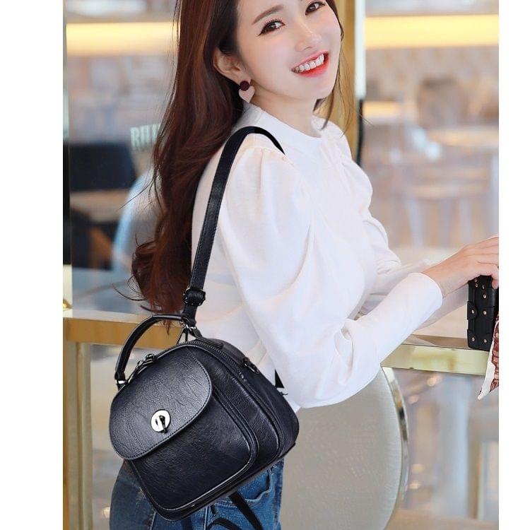 Fashion PU Double Shoulders Bag Messenger Bag Ladies Backpack Handbag (Black)
