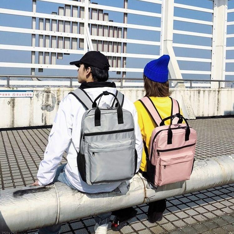 Double Shoulders School Bag Travel Backpack Handbag (Grey)