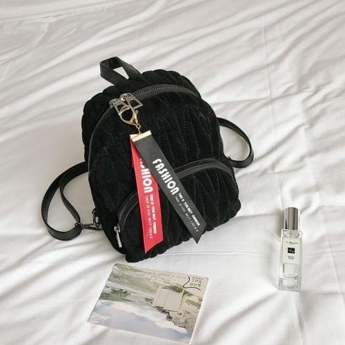 Mini Fashion Plush Bag Backpack Women Double Shoulder Bag(Black)