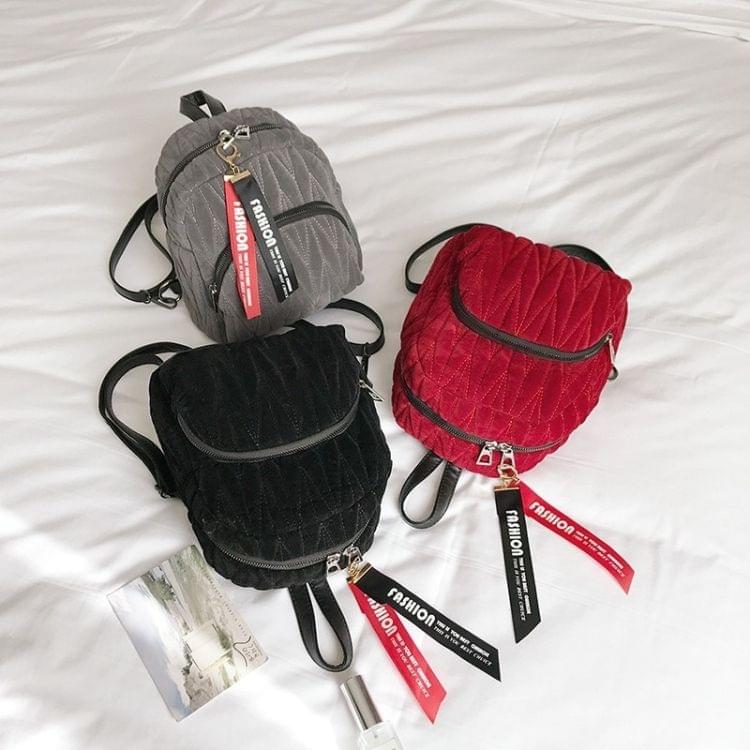 Mini Fashion Plush Bag Backpack Women Double Shoulder Bag(Black)