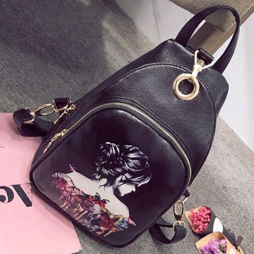 Back View Pattern Multi-function Leisure Fashion PU Leather Double Shoulders Bag Backpack (Black)