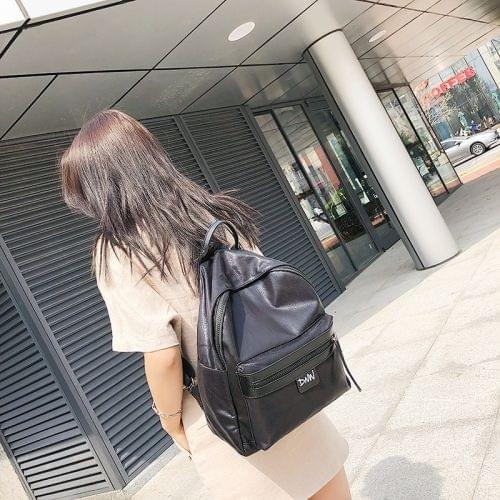 Simple Soft PU Leather Backpack Ladies Messenger Bags Handbag (Black)