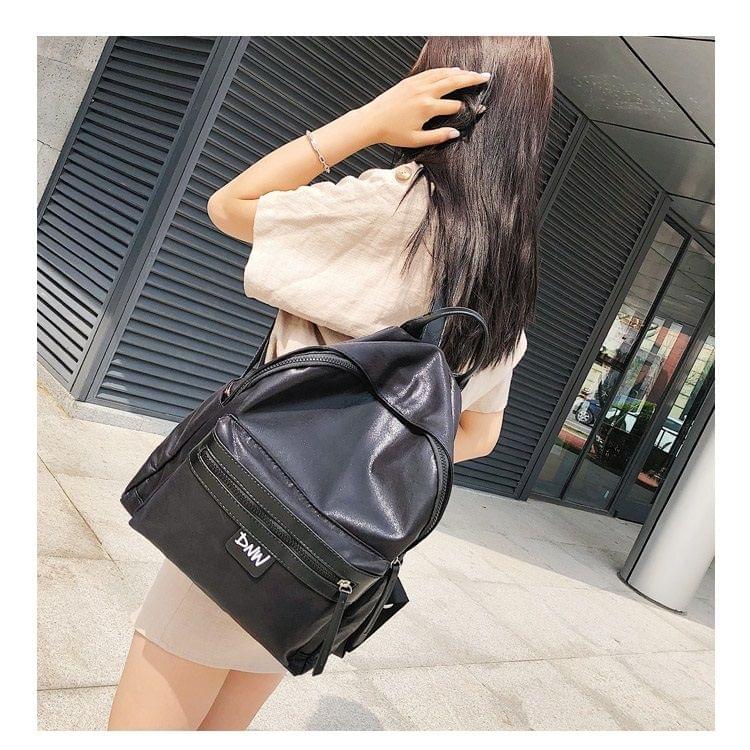 Simple Soft PU Leather Backpack Ladies Messenger Bags Handbag (Black)