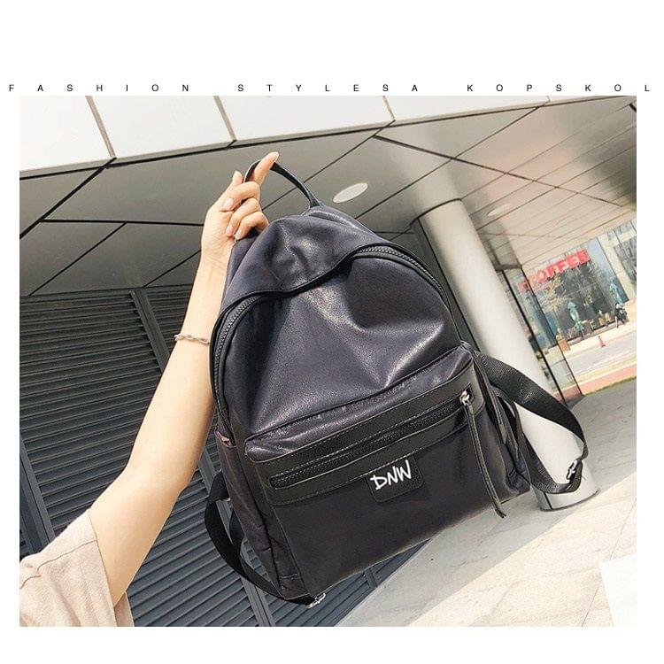Simple Soft PU Leather Backpack Ladies Messenger Bags Handbag (Black)