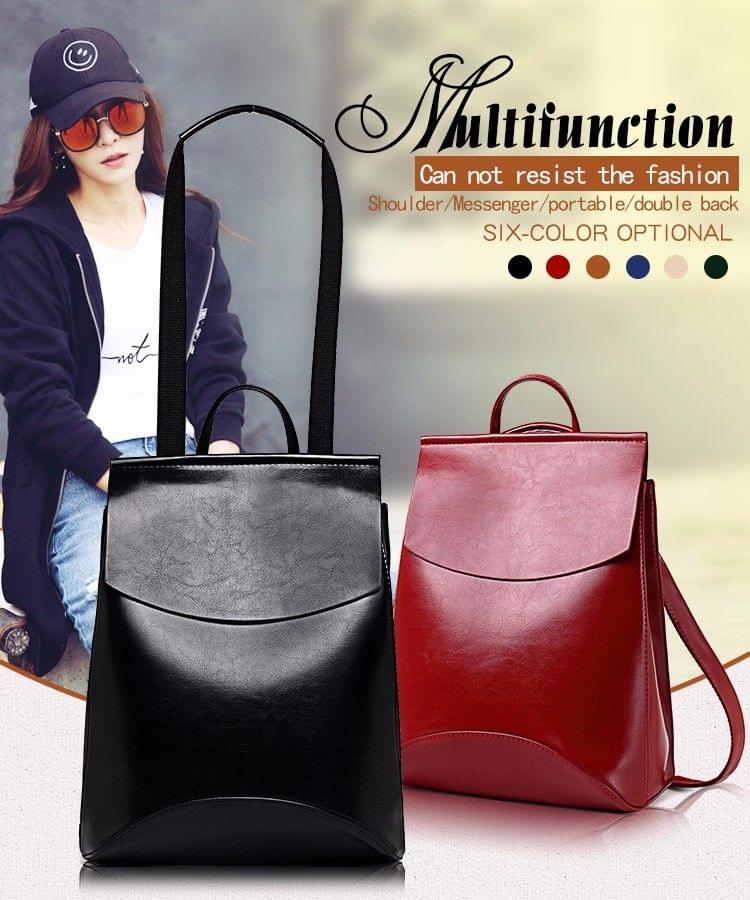 Fashion Women Backpack Youth Leather Backpacks for Teenage Girls Female School Double-Shoulder Bag(Brown)