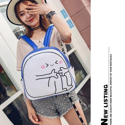 Lovely Emoticon PU Shoulders Bag School Bag Travel Backpack Bag (Blue)